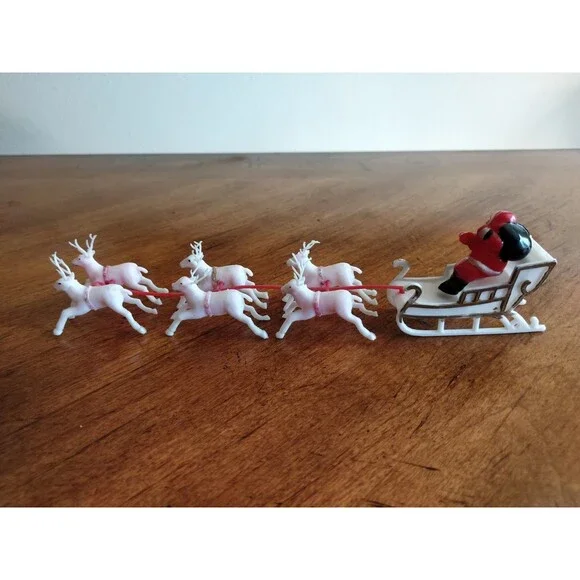 Vtg 60’s Mini Plastic Table Christmas Santa Sleigh Pinkish Reindeer Hong Kong - Picture 7 of 12